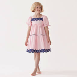The Middle Daughter-Girls Pink & Blue Cotton Tiered Dress | Childrensalon Outlet
