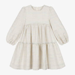 The Middle Daughter-Girls Silver Lurex Tiered Dress | Childrensalon Outlet