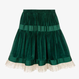 The Middle Daughter-Girls Velvet Skirt with Lace Hem | Childrensalon Outlet