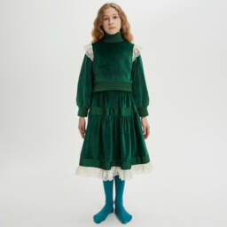 The Middle Daughter-Girls Velvet Skirt with Lace Hem | Childrensalon Outlet
