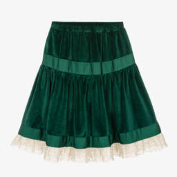 The Middle Daughter-Girls Velvet Skirt with Lace Hem | Childrensalon Outlet