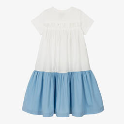 The Middle Daughter-Girls White & Blue Tiered Dress | Childrensalon Outlet