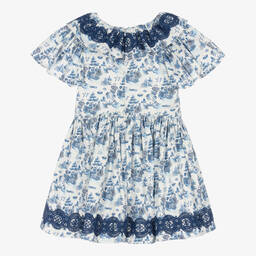 The Middle Daughter-Girls White & Blue Willow Pattern Dress | Childrensalon Outlet