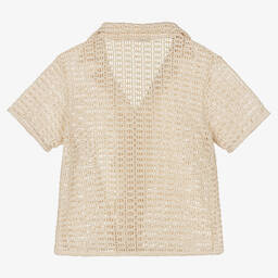 The New Society-قميص قطن عضوي كروشيه لون بيج للبنات | Childrensalon Outlet