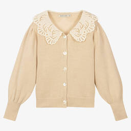 The New Society-Girls Beige Organic Cotton Cardigan | Childrensalon Outlet