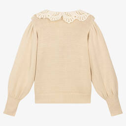 The New Society-Girls Beige Organic Cotton Cardigan | Childrensalon Outlet