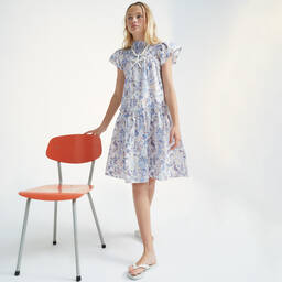 The New Society-Girls Blue Cotton Liberty Print Dress | Childrensalon Outlet