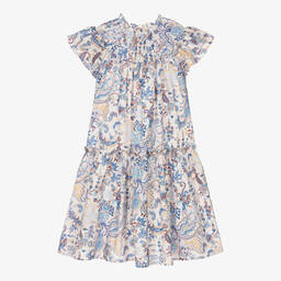 The New Society-Girls Blue Cotton Liberty Print Dress | Childrensalon Outlet
