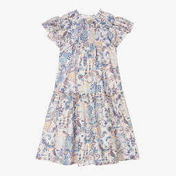 The New Society-Girls Blue Cotton Liberty Print Dress | Childrensalon Outlet