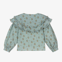 The New Society-Голубая хлопковая блузка в цветочек | Childrensalon Outlet