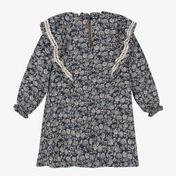 The New Society-Синее хлопковое платье в цветочек | Childrensalon Outlet