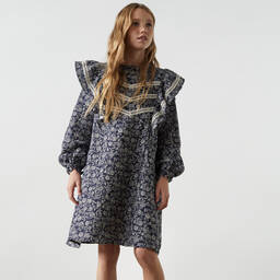 The New Society-Синее хлопковое платье в цветочек | Childrensalon Outlet