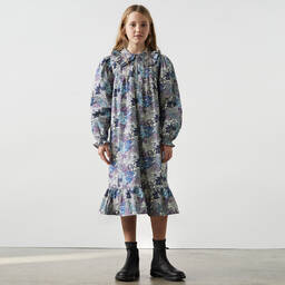 The New Society-Синее хлопковое платье с принтом Liberty | Childrensalon Outlet