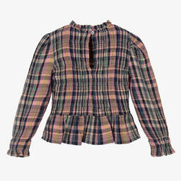 The New Society-Girls Blue & Pink Check Cotton Blouse | Childrensalon Outlet