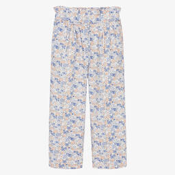 The New Society-Girls Blue & Pink Floral Cotton Trousers | Childrensalon Outlet