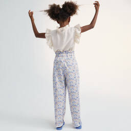 The New Society-Girls Blue & Pink Floral Cotton Trousers | Childrensalon Outlet