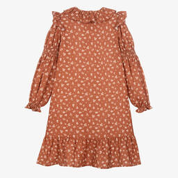The New Society-Girls Brown Cotton Cheesecloth Dress | Childrensalon Outlet