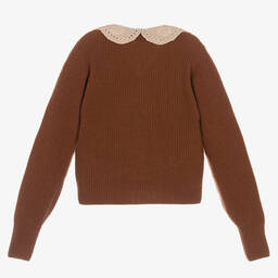 The New Society-Girls Brown Wool & Cashmere Cardigan | Childrensalon Outlet