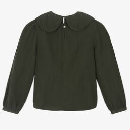 The New Society-بلوز قطن بياقة لون أخضر للبنات | Childrensalon Outlet