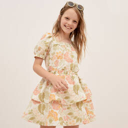 The New Society-بلوز كريب لون عاجي بطبعة ورود للبنات | Childrensalon Outlet