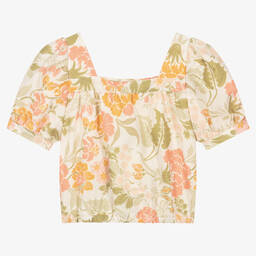 The New Society-بلوز كريب لون عاجي بطبعة ورود للبنات | Childrensalon Outlet