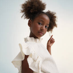 The New Society-Girls Ivory Cotton Ruffle Blouse | Childrensalon Outlet