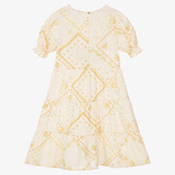 The New Society-فستان قطن عضوي وفيسكوز لون عاجي بطبعة ورود | Childrensalon Outlet