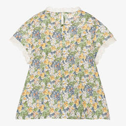 The New Society-Girls Ivory & Green Floral Linen Blouse | Childrensalon Outlet
