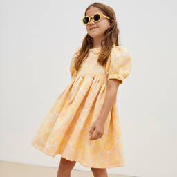 The New Society-Оранжевое жаккардовое платье с цветочным узором | Childrensalon Outlet