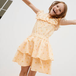 The New Society-Girls Orange Floral Linen Skirt | Childrensalon Outlet