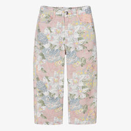 The New Society-Girls Pink & Green Cotton Floral Trousers | Childrensalon Outlet