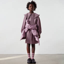 The New Society-Girls Pink & Purple Check Seersucker Dress | Childrensalon Outlet