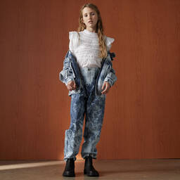 The New Society-Белая хлопковая блузка с кружевными рюшами | Childrensalon Outlet