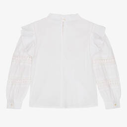 The New Society-Белая хлопковая блузка с кружевными рюшами | Childrensalon Outlet