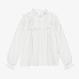 The New Society-Girls White Cotton Pintuck Bib Blouse | Childrensalon Outlet
