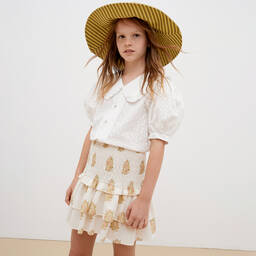 The New Society-بلوز قطن فوال مطرز لون أبيض للبنات | Childrensalon Outlet