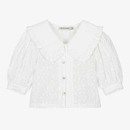 The New Society-بلوز قطن فوال مطرز لون أبيض للبنات | Childrensalon Outlet