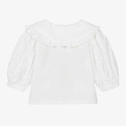 The New Society-بلوز قطن فوال مطرز لون أبيض للبنات | Childrensalon Outlet