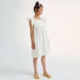 The New Society-Girls White Floral Cotton Dress | Childrensalon Outlet