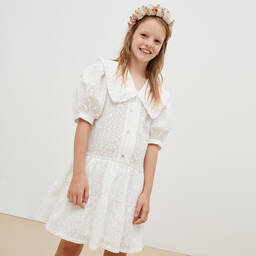 The New Society-Girls White Floral Embroidered Dress | Childrensalon Outlet