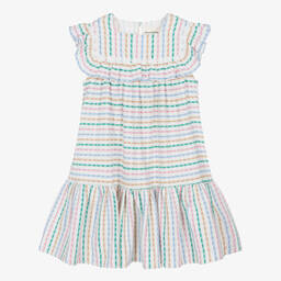 The New Society-فستان قطن مقلم لون أبيض وأزرق | Childrensalon Outlet