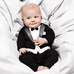 The Tiny Universe-Черный хлопковый ромпер-смокинг | Childrensalon Outlet