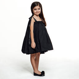 The Tiny Universe-Girls Black Cotton Bow Strap Dress | Childrensalon Outlet