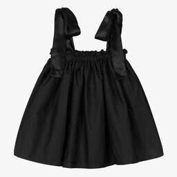 The Tiny Universe-Girls Black Cotton Bow Strap Dress | Childrensalon Outlet