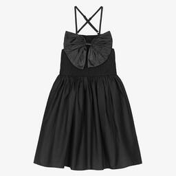 The Tiny Universe-Girls Black Cotton Poplin Bow Dress | Childrensalon Outlet