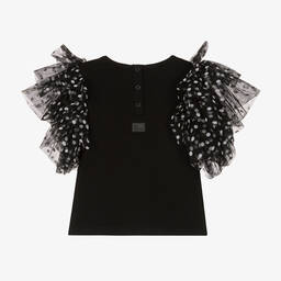 The Tiny Universe-تيشيرت قطن عضوي جيرسي وتول لون أسود للبنات | Childrensalon Outlet