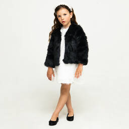 The Tiny Universe-جاكيت فرو صناعي لون أسود للبنات | Childrensalon Outlet