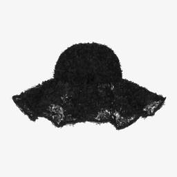 The Tiny Universe-قبعة للشمس تول لون أسود مطرز بورود للبنات | Childrensalon Outlet