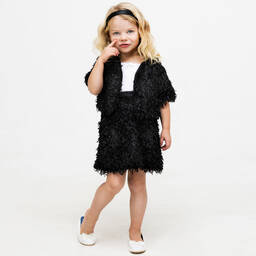 The Tiny Universe-كارديغان ريش صناعي لون أسود للبنات | Childrensalon Outlet