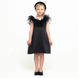 The Tiny Universe-Girls Black Ruffle Collar Dress | Childrensalon Outlet